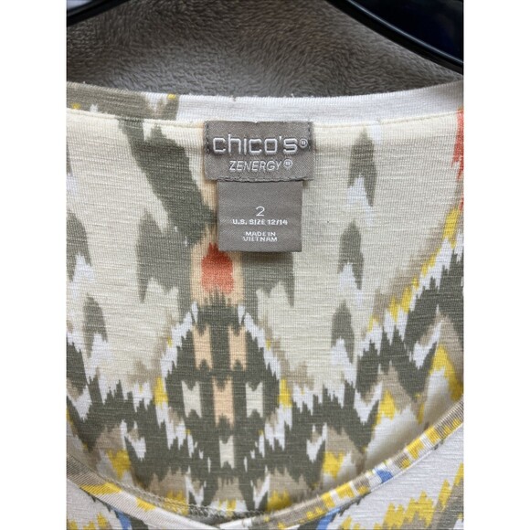 Chico’s Zenergy Top 2 L Colorful Printed Tunic 3/4 Sleeve Aztec Western Tunic - Picture 3 of 6